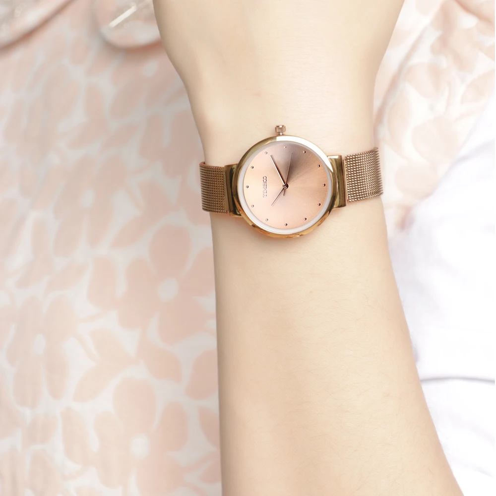 Time100 Женские Кварцевые Часы стрелочный дисплей ультратонкий Чехол Сетка Ремень