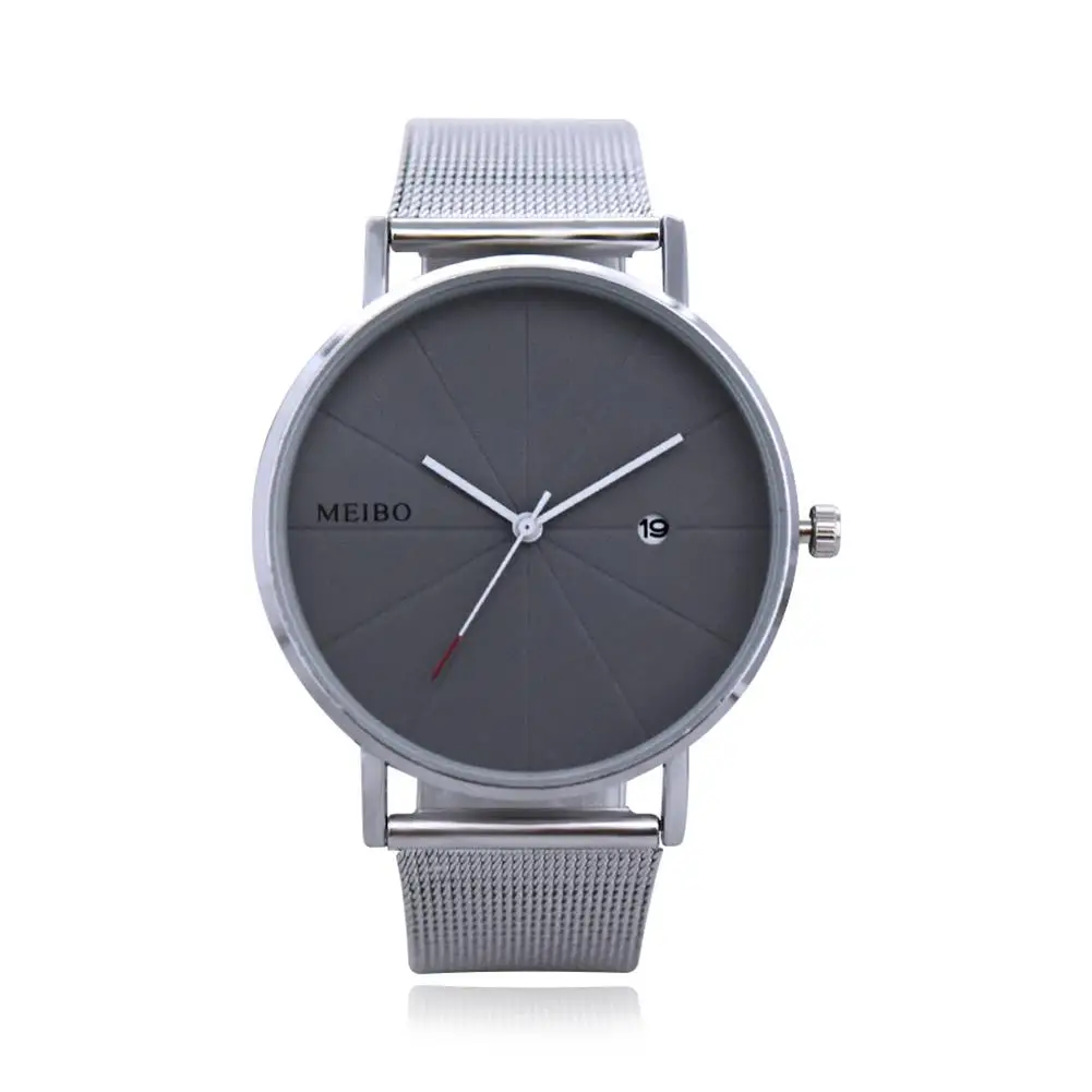 

Minimalism Men Women No Numbers Round Dial Calendar Mesh Band Quartz Wrist Watch luxury