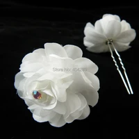 wholesale 15pcs lot white flower satin hair pin clips women wedding bridal party hair jewelry free shipping
