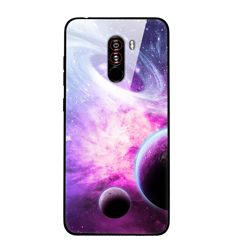 Лаванда Чехол для Xiaomi Pocophone F1, закаленное жесткое заднее стекло, чехол для Xiaomi Poco F1, силиконовый мягкий бампер, чехол с принтом - Цвет: Лаванда