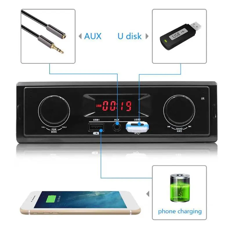 1 Din двойная ручка в тире автомобиля стерео MP3 аудио плеер FM радио Aux вход приемник USB светодиодный цифровой трубки с картой дистанционного управления