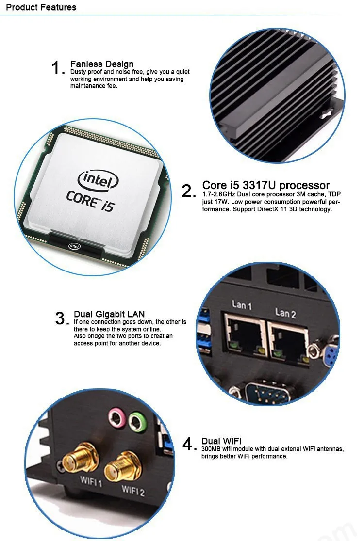 Intel Core i5 3317u промышленный ПК 1007u безвентиляторный мини ПК Windows 10 tv Box HDMI 4 RS232 Dual NIC 2 LAN 8 USB WiFi прочный компьютер