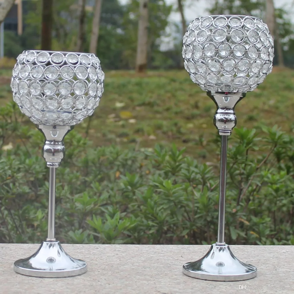 

Free shiping metal silver plated candle holder with crystals. wedding candelabra/centerpiece decoration,1 set=2 pcs candlestick