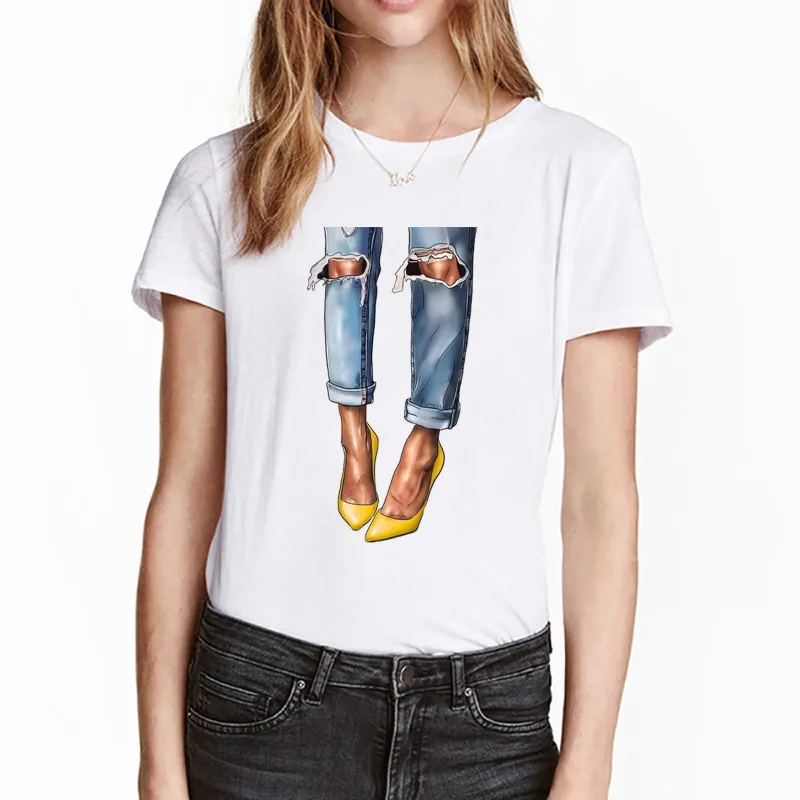 Женская одежда сексуальная желтая обувь футболки с графическим принтом Camiseta Mujer