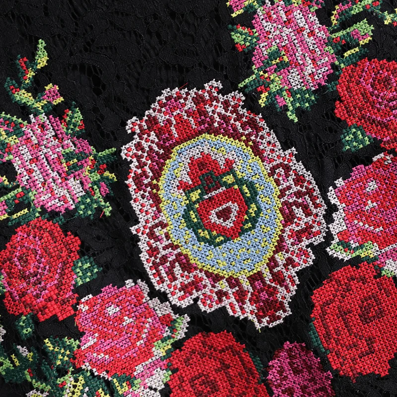2018 Runway Women Lace Skirt Chic High Waist Floral Rose Embroidery Black Straight Mini Harajuku Falda Mujer | Женская одежда