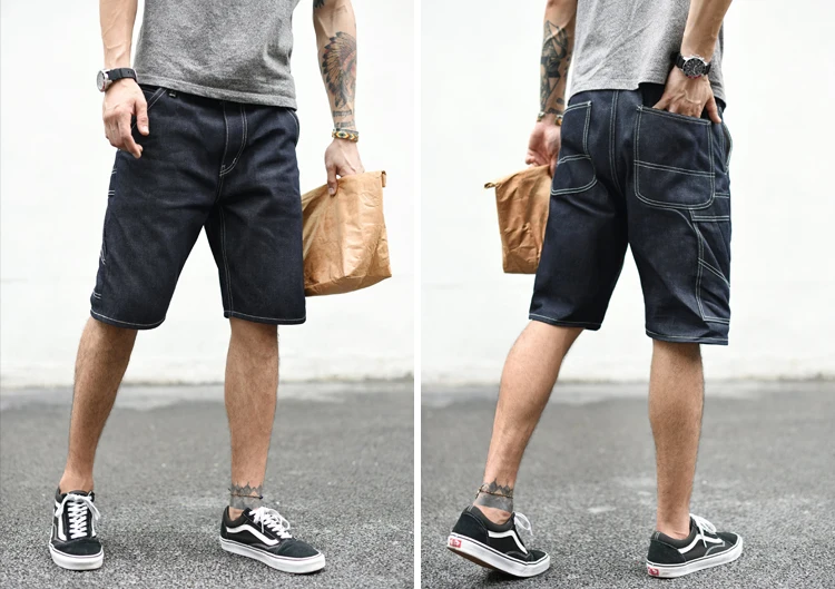 SauceZhan 266XX Shorts Jeans Man Raw Denim Jeans Knee Length Selvedge Denim Jeans Mens Jeans Indigo Straight Casual