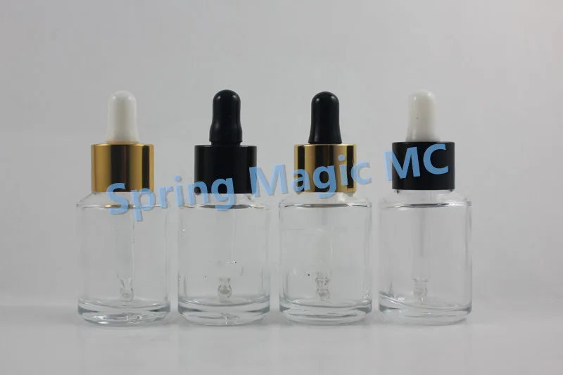 Прозрачная стеклянная бутылка-капельница 30 мл с белой/черной резиной для