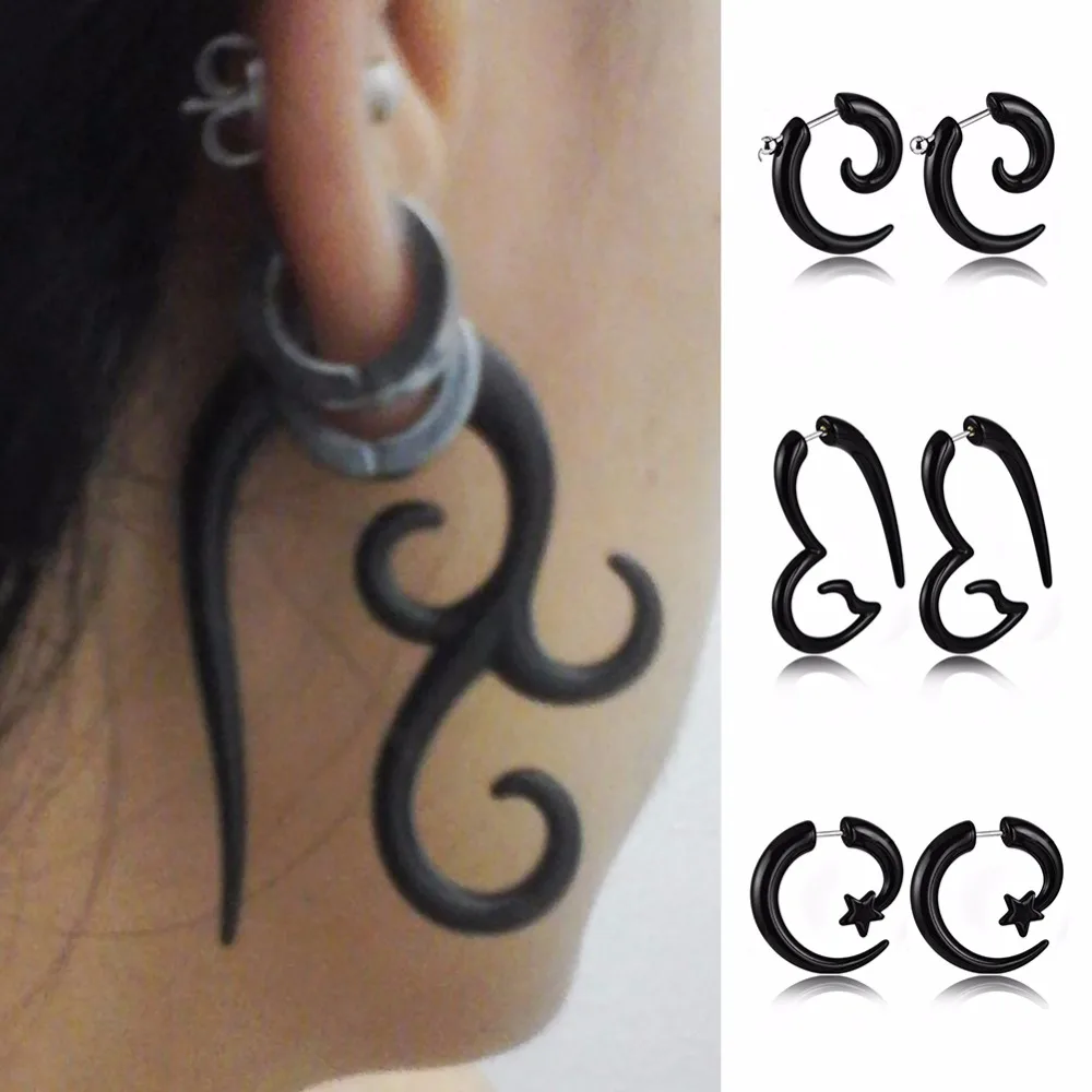 1 пара черные акриловые спиральные ушные пробки Поддельные Носилки серьги