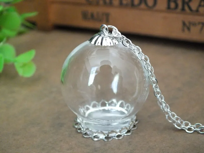 30x20mm Mini glass globe sliver plated flower base sit vial pendant handmade jewelry with chain | Украшения и аксессуары