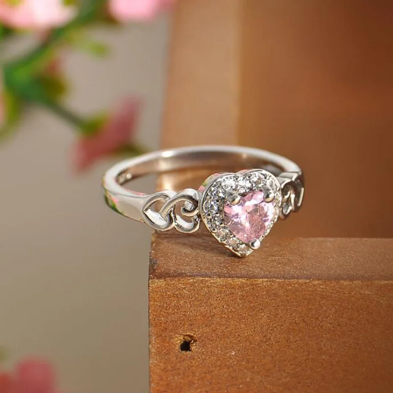 LNRRABC элегантное кольцо серебряного цвета Сплав Кристалл Стразы розовое сердце