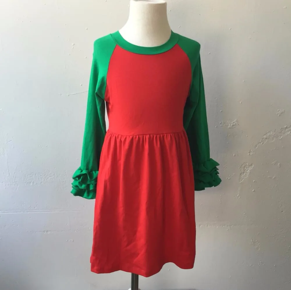 Модель последние модные трикотажные хлопковые длинные рукава платье для малышки