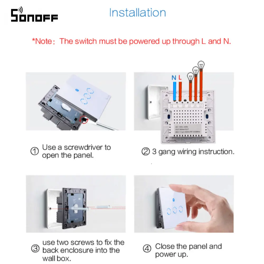 Интеллектуальный выключатель света Sonoff T1 Smart WiFi RF/приложение/сенсорный