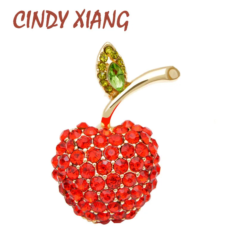 Женская брошь в виде яблока CINDY XIANG милое украшение с красными стразами форме для