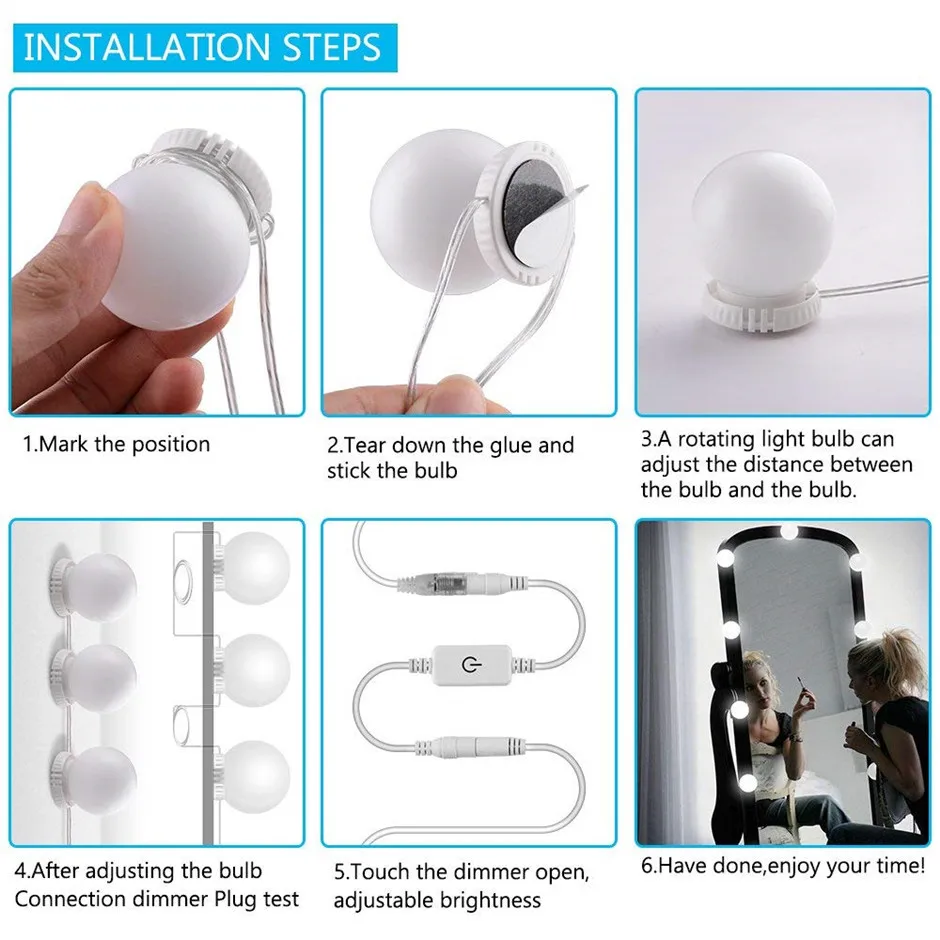 Лампа настенная светодиодная 12 В 6/10/12 лампочек для туалетного столика