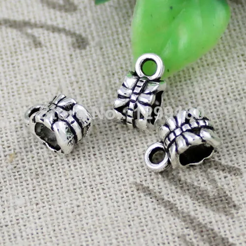 

50pcs/lot Zinc Alloy Silver Tone Charm Pendant Bails Cord end For Necklace DIY Jewelry Making Accessories 6x11mm Hole:5mm K01914