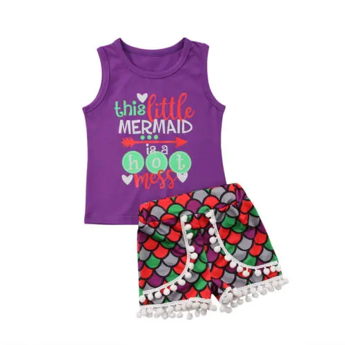 Детские топы и шорты с кисточками в виде рыбьей чешуи|summer clothes|suit setgirls kids |