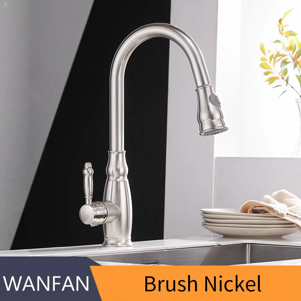 Nichel Brushel Смеситель для кухни, золотой выдвижной кухонный кран, смеситель для кухонной мойки, смеситель для холодной и горячей воды, Torneira Cozinha, вращающаяся WF-4118 - Цвет: Nichel Brushel