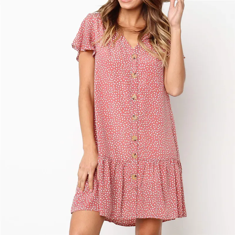 Женское платье на пуговицах Water Droplets повседневное пляжное мини-платье из шифона с