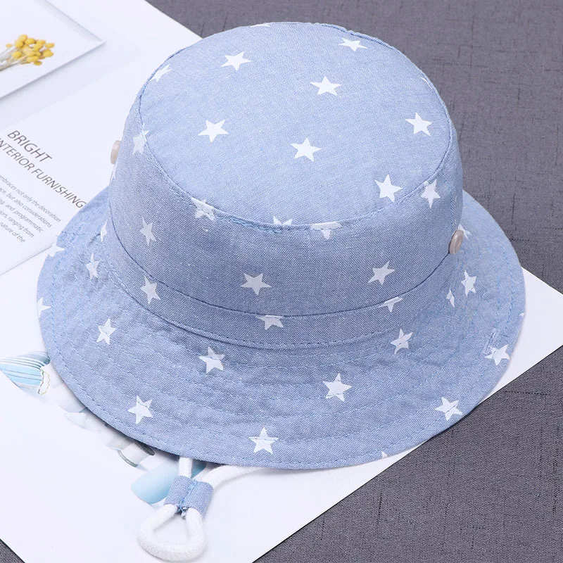 light blue Детские летние шляпы, детские солнцезащитные кепки со звездами для мальчиков, новые детские шапки в рыбацком стиле, от 6 месяцев до 8 лет - Цвет: light blue