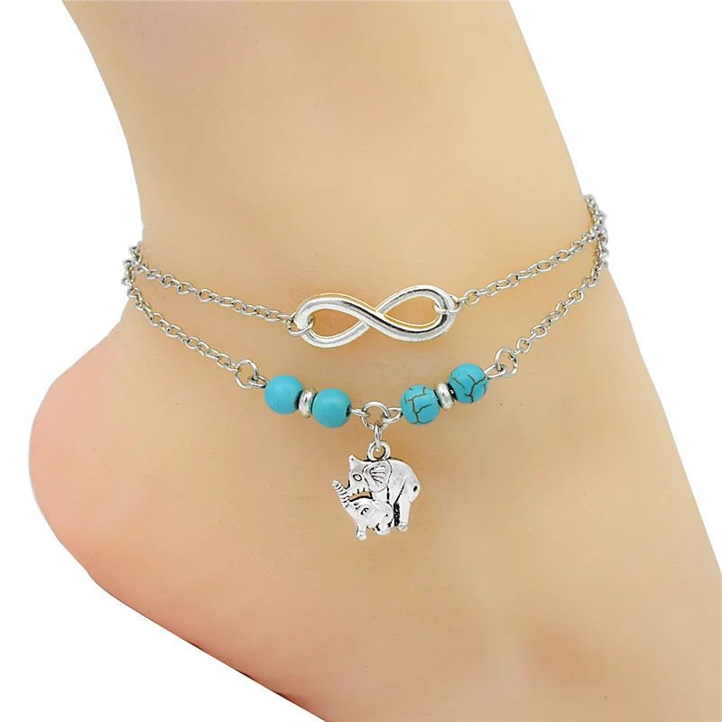Fashion Boho Women Sexy Infinity Charm Cute Animal Mother Baby Elephant Pendant Ankle Bracelets Barefoot Sandals Anklets | Украшения и