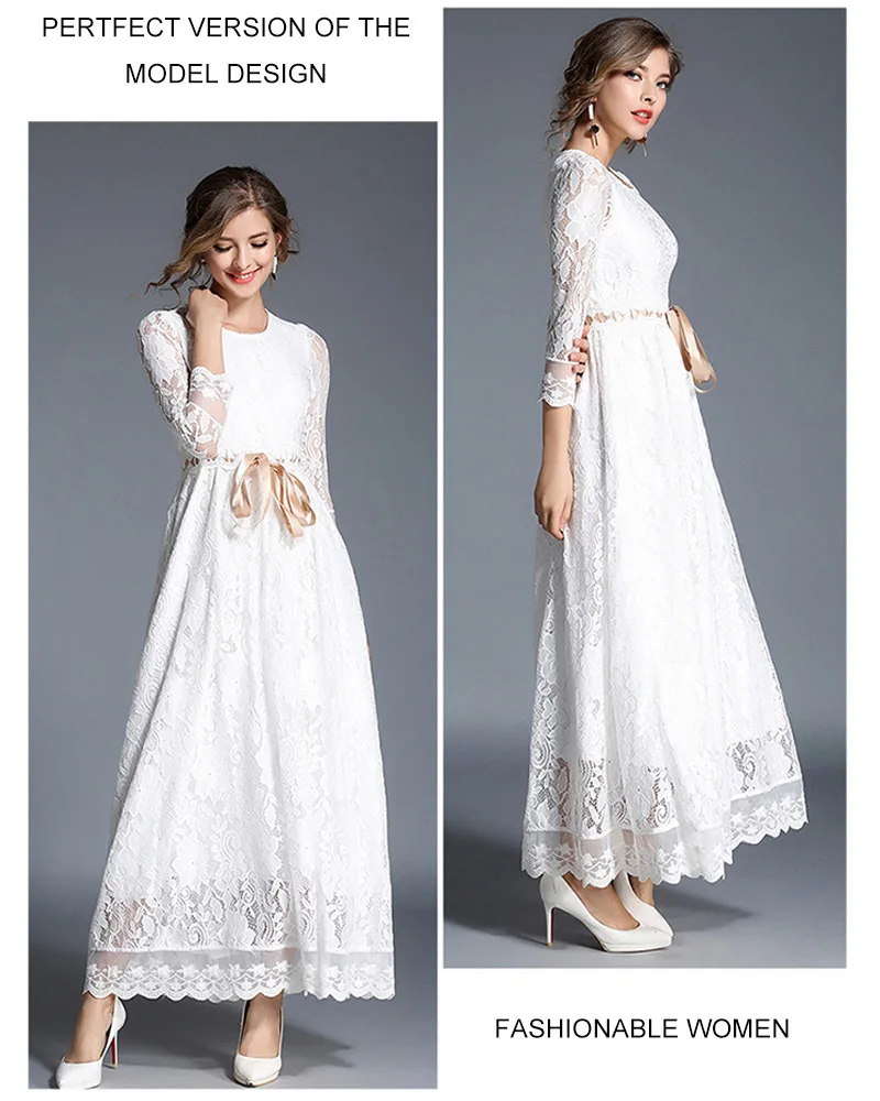 Peritiny белый Кружево платье однотонное Vestidos ботильоны-Длина лента ремня тонкий макси платье партии Демисезонный Roupas feminina