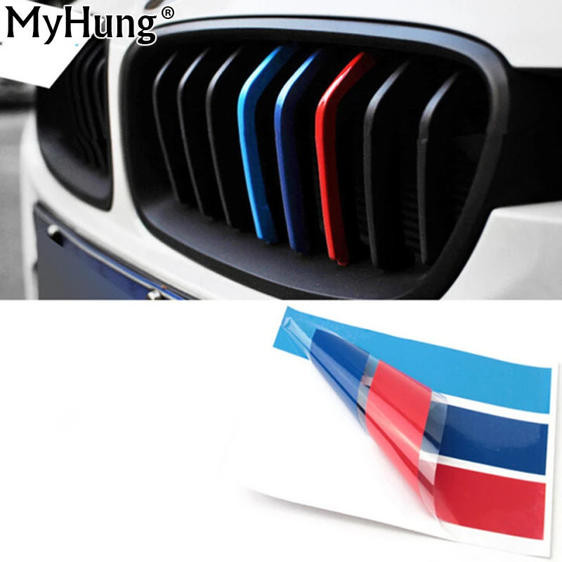 

Наклейки в полоску переднего гриля, наклейки M power sport, наклейки для BMW M3 M5 M6 E46 E39 E60 E90, Стайлинг автомобиля, 25 см * 5 см, 3 шт. в комплекте