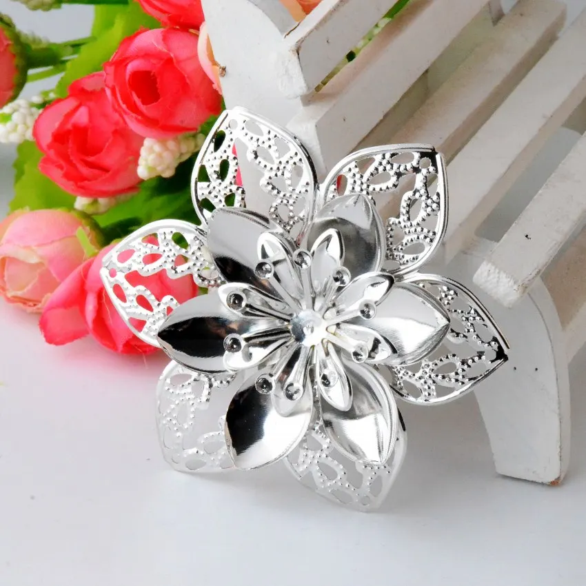 

MIAOCHI 10Pcs Silver Tone Filigree Flower Embellishments Connectors Crafts Gift Decoration DIY Finding 63x63mm