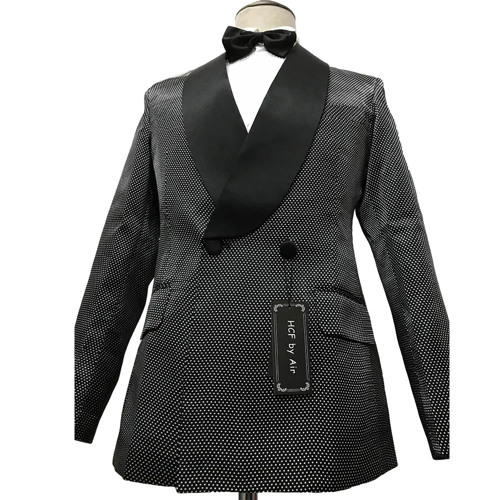HCF By Air Для мужчин; цельнокроеное платье 2 Button Shawl Collar Slim Fit Повседневное Свадебные Черный Для мужчин костюмы куртка