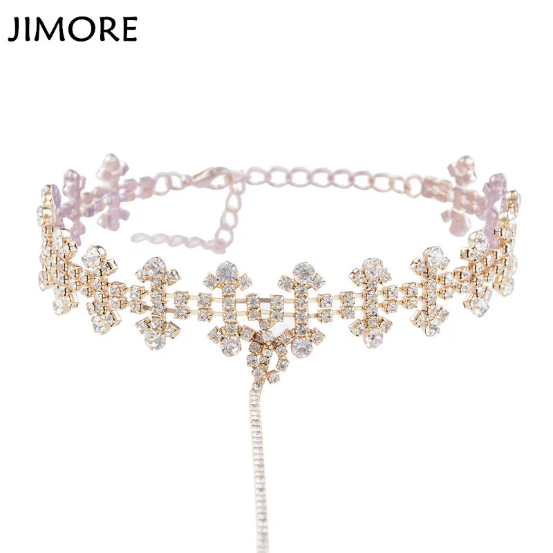 [JIMORE] Цветок Shaped Сияющий Rhinestone Себе Ожерелье Collares Mujer Долго Кисточкой женщин