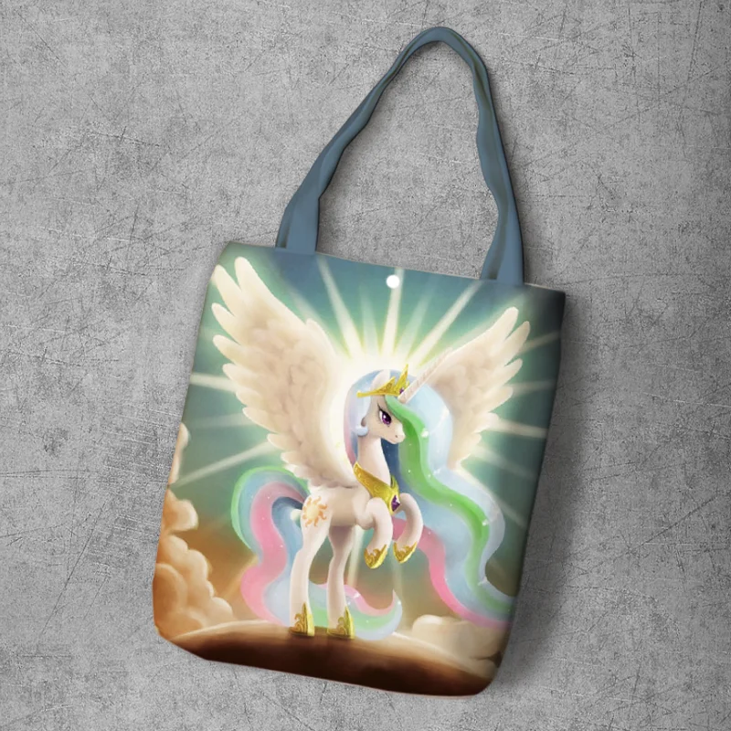 My ponysss мультяшная печатная парусиновая сумка для покупок, большая емкость, настраиваемая Сумка-тоут, модные женские повседневные сумки на плечо