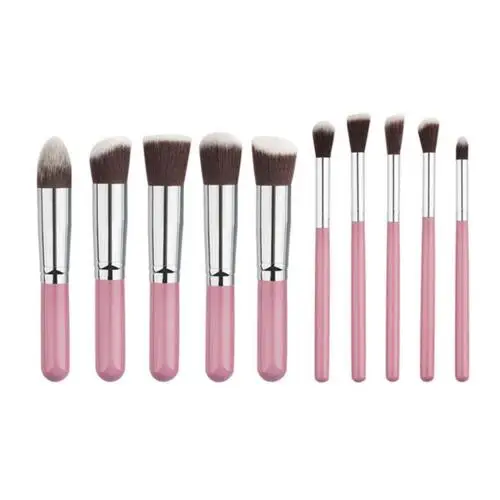 10 Pink silver 10 шт., набор деревянных кистей для макияжа, инструменты для макияжа лица, румяна, скрывающий порошок, кисть для нанесения теней, набор кистей для макияжа - Handle Color: 10 Pink silver