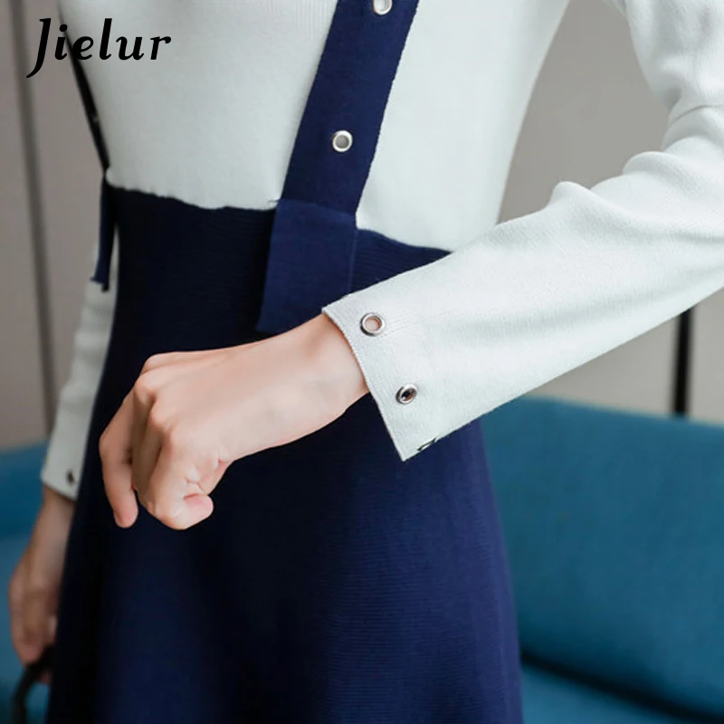 Jielur осенне зимнее женское платье с длинным рукавом трапециевидной формы