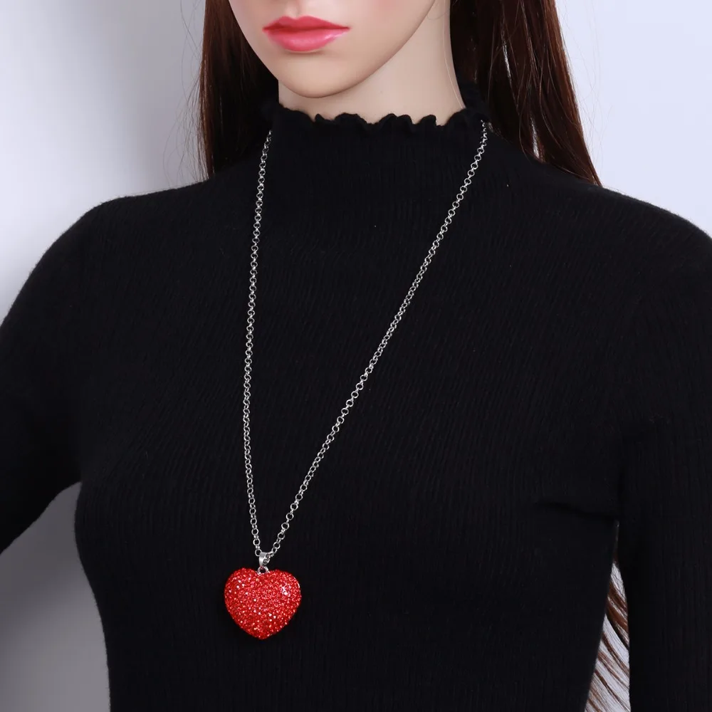 Женское ожерелье с подвеской со стразами белого и красного цвета длинной