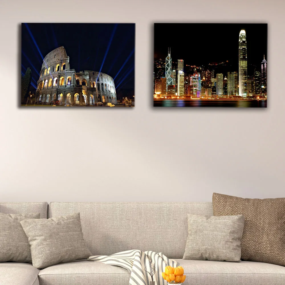 Светящаяся Настенная картина Колизей Рим с HK skyline огни Ночной светодиодный холст