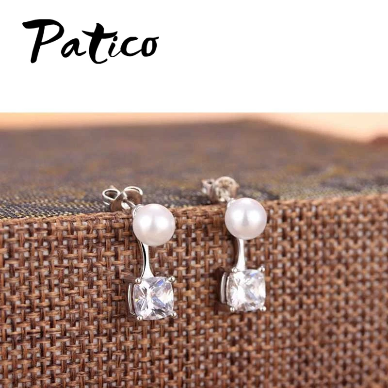

Fashion Square Cubic Zirconia Pendant Earrings For Women 925 Sterling Silver Color Pearl Drop Earring For Sale