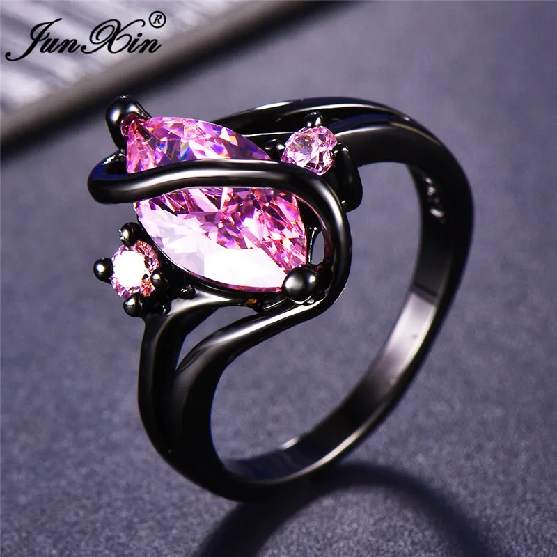 Pink 12 цветов, уникальное кольцо для девушек и женщин с радугой, 14 к, Черное золото, ювелирное изделие в богемном стиле, винтажное обручальное кольцо для женщин - Цвет основного камня: Pink