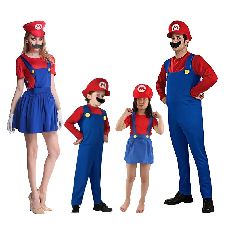 2019 Высокое качество Супер Марио Детский костюм косплей семья Funy Luigi Bros сантехник
