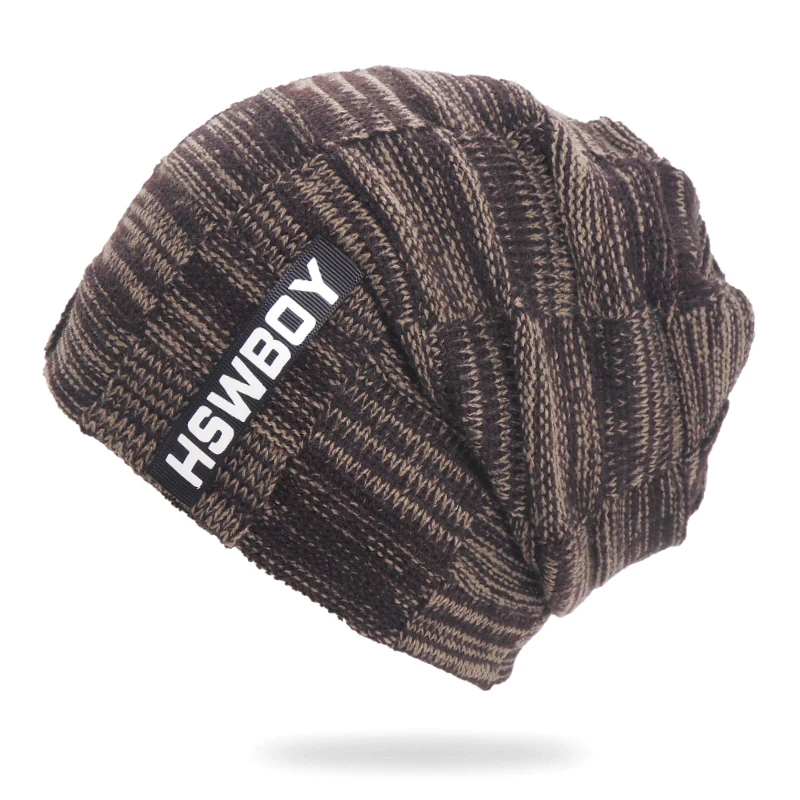 Зимние шапки для мужчин и женщин вязаные шапочки Кепка Gorras капот в Риге бархатная черная Повседневная шапка мужские уличные чулки для лыжников шапки - Цвет: Коричневый