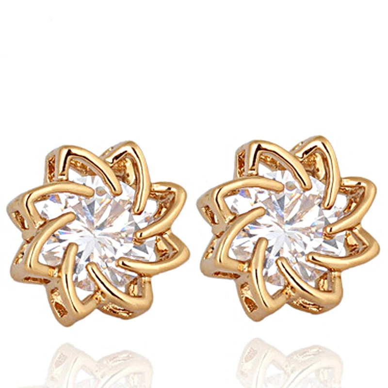 Разноцветные серьги-гвоздики из фианита золотого цвета с цветком для женщин