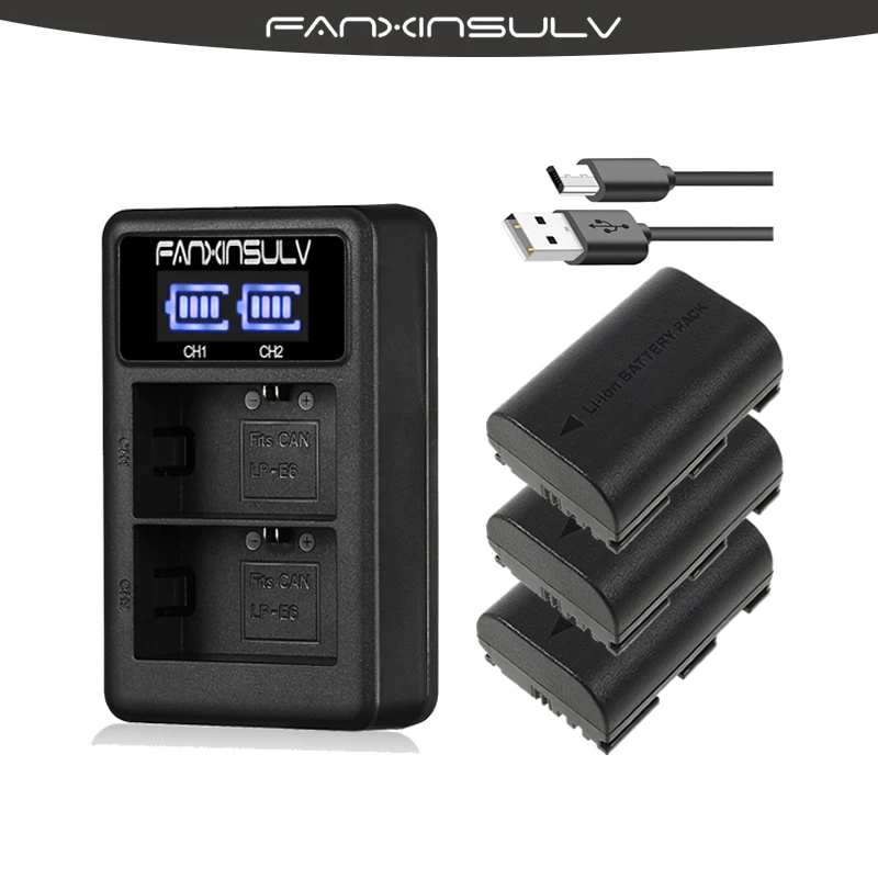3x LP E6 E6N батарея Япония Sanyo Cell + LED Dual USB зарядное устройство для Canon EOS 6D 7D 5DS 5DSR 5D Mark II