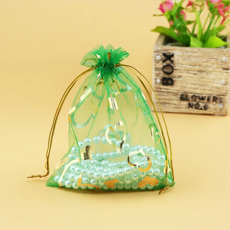 Gift bag 13 x18cm Jewerly bags Mixed color hot stamping heart organza 100pcs/lot mixed colors | Украшения и аксессуары