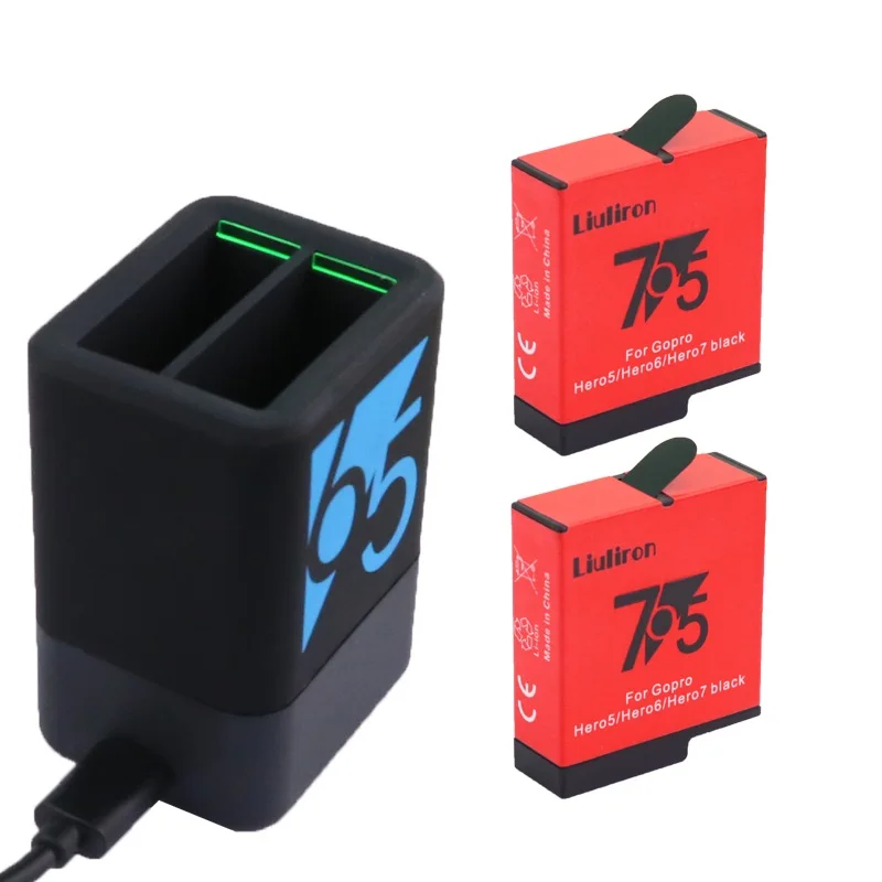 Аккумулятор 1600 мАч Go pro hero 5/6/7 + зарядное устройство с двумя светодиодами и USB для