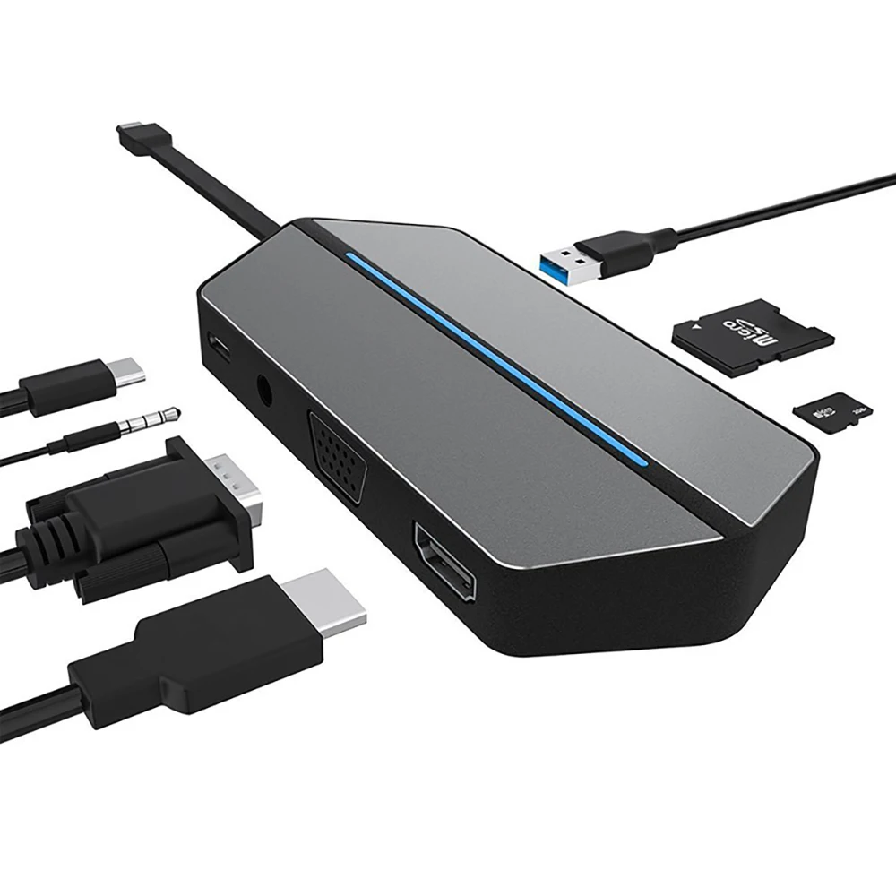 USB C Thunderbolt usb-хаб 3,0 type C адаптер USB C 3,0 USB-C VGA HDMI 3,5 мм аудио разъем CF SD TF слот для карты для ноутбука Macbook