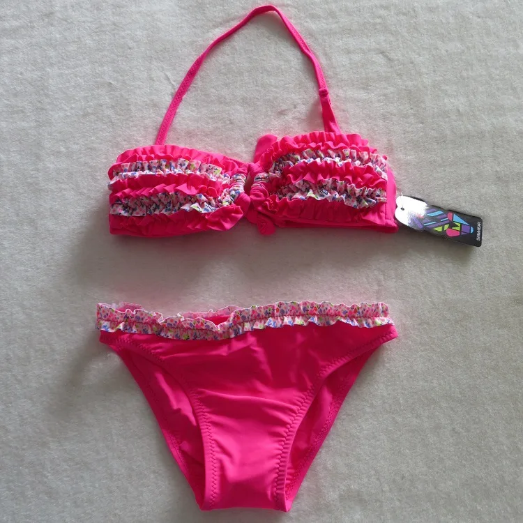 Rose Floral Новые девушки купальники 3-12Years купальный костюм для девочек из двух предметов Дети Купальники Малыш пляжная одежда для девочек Biquini Infantil-SW615 - Цвет: Rose Floral