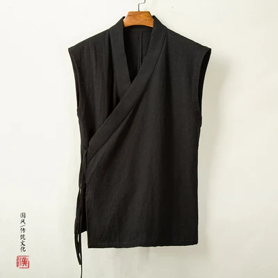 Black KUANGNAN, одноцветное китайское кимоно, кардиган, мужские рубашки, 4XL, одежда, японское кимоно, мужское летнее кимоно, рубашка, Мужская Уличная одежда, новинка - Цвет: Black