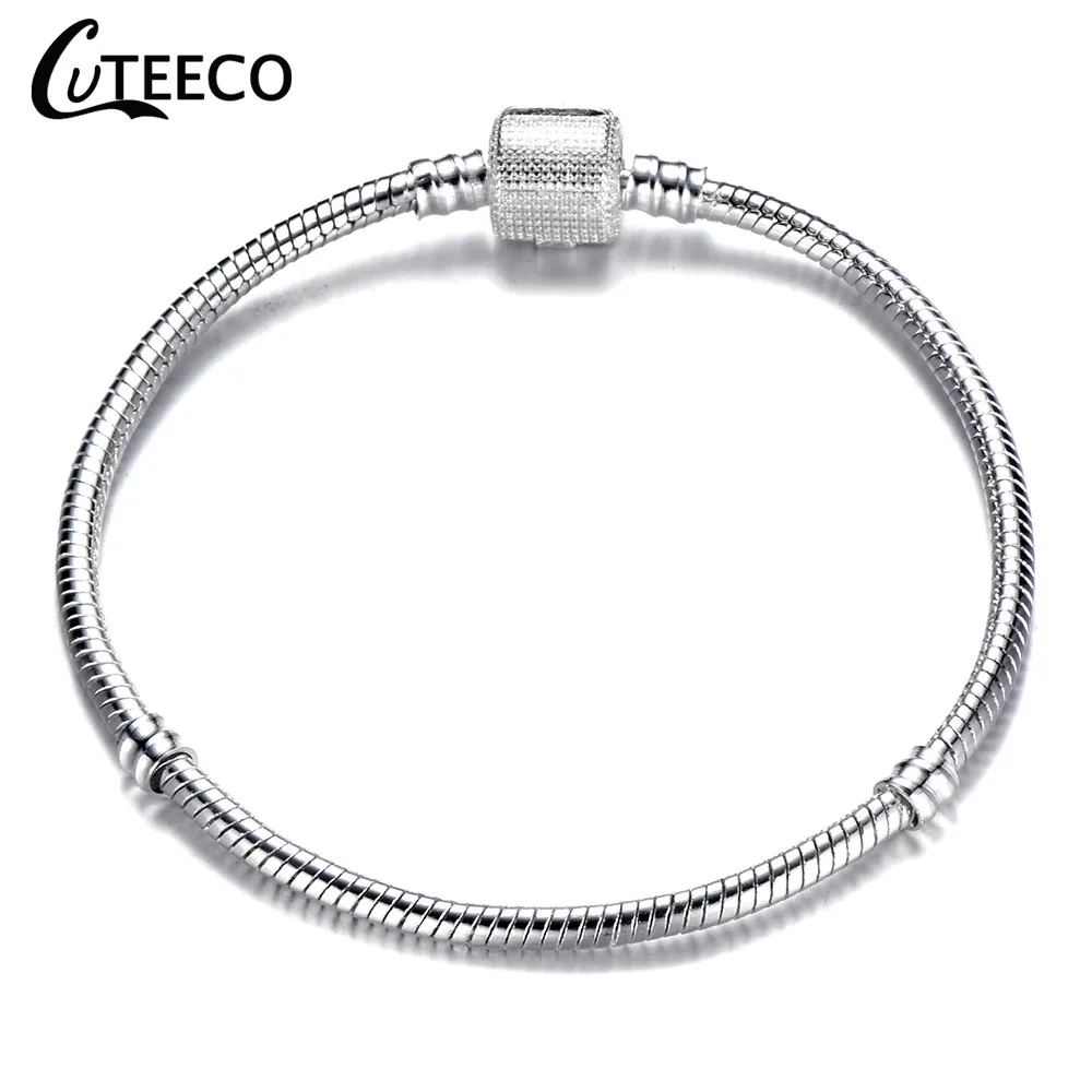 AE0287 CUTEECO, высокое качество, серебряный, розовый, золотой цвет, очаровательный браслет, европейская модная цепочка-змейка, браслет в виде сердца для женщин, ювелирное изделие - Окраска металла: AE0287