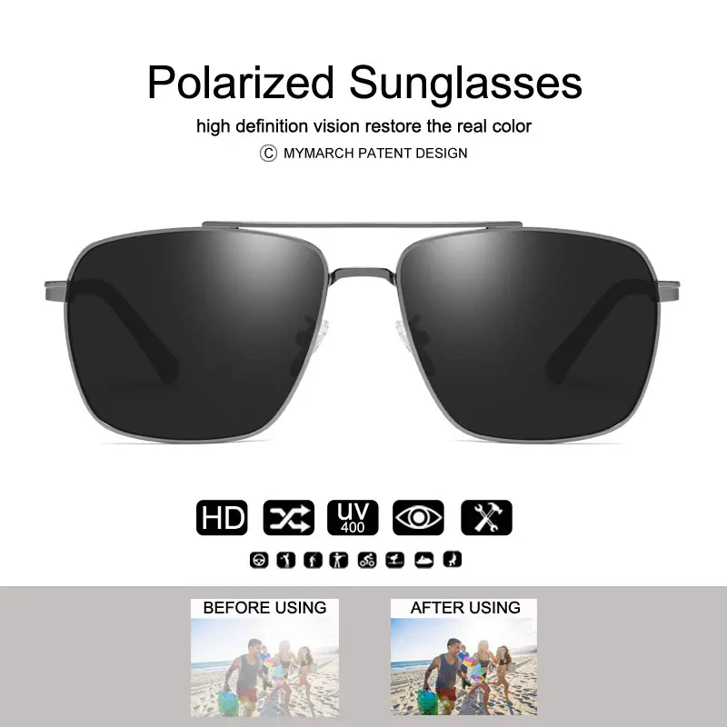 MYMARCH брендовые поляризованные солнцезащитные очки мужские Модные зеркальные для