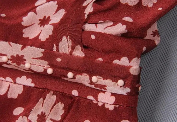 New vintage print dress thin elegant silk long sleeves red | Женская одежда