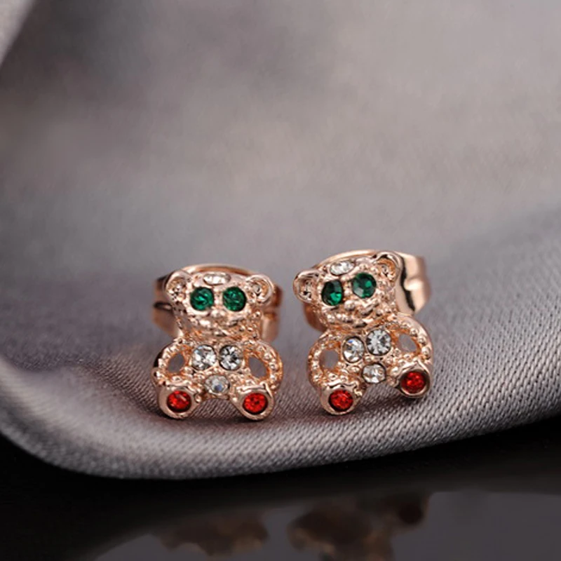 Italina Rigant 18K оригинал розовая позолота серьги в виде милых маленьких медвежат с