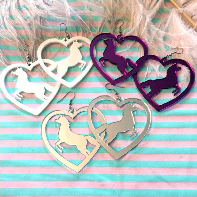 ISINYEE модные большие акриловые серьги-подвески в виде сердца единорога для женщин